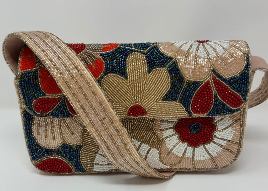 Rose Flower Beaded Shoulder Bag