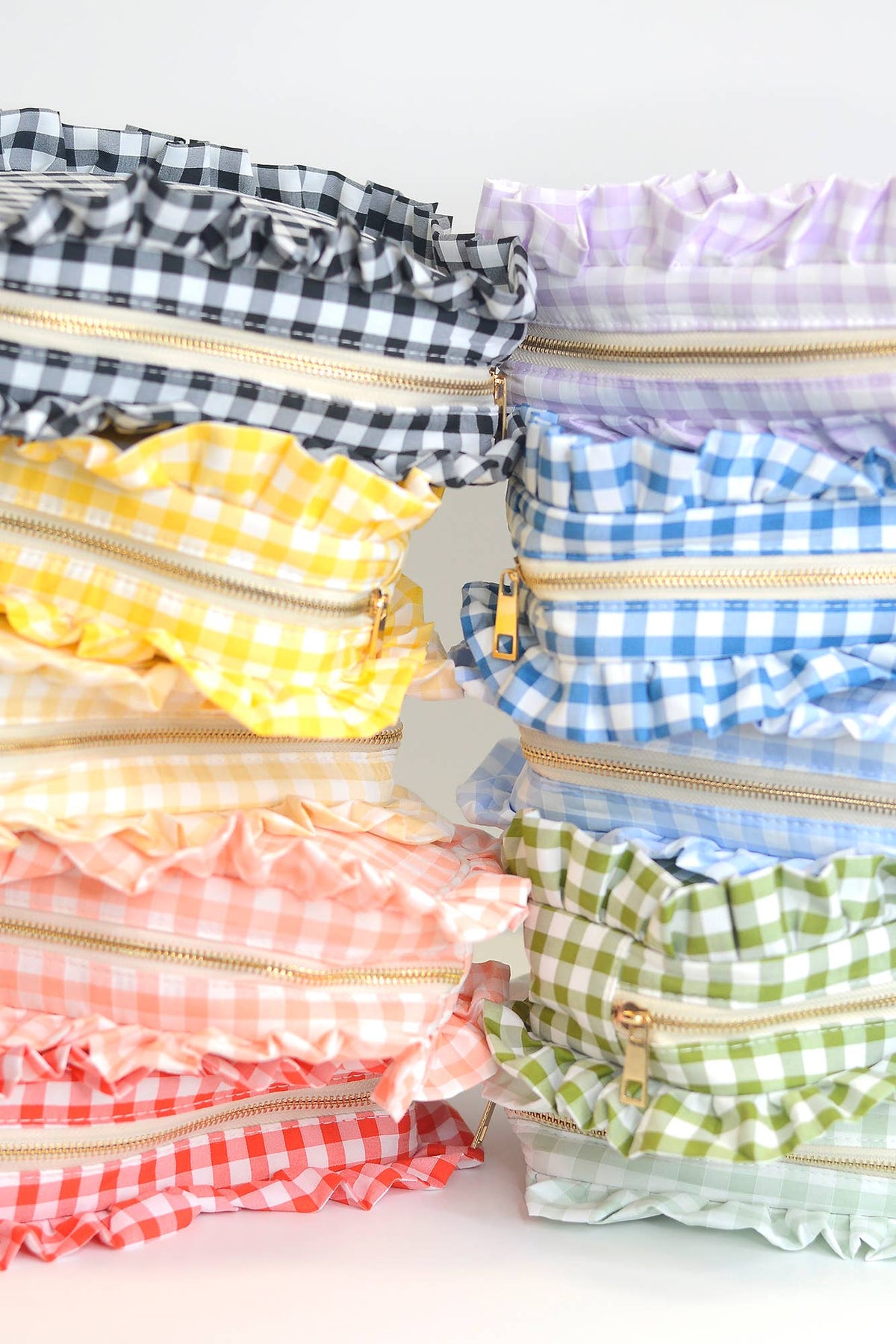 Gingham Ruffle Zipper Pouch Embroidery Friendly Cosmetic Bag