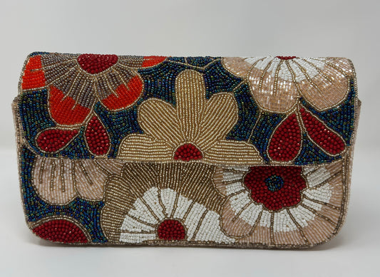 Rose Flower Beaded Shoulder Bag